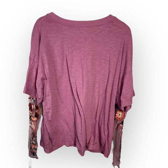 Free People Gardener Layered Look Tee Embellished Lace Sleeves - Picture 4 of 10
